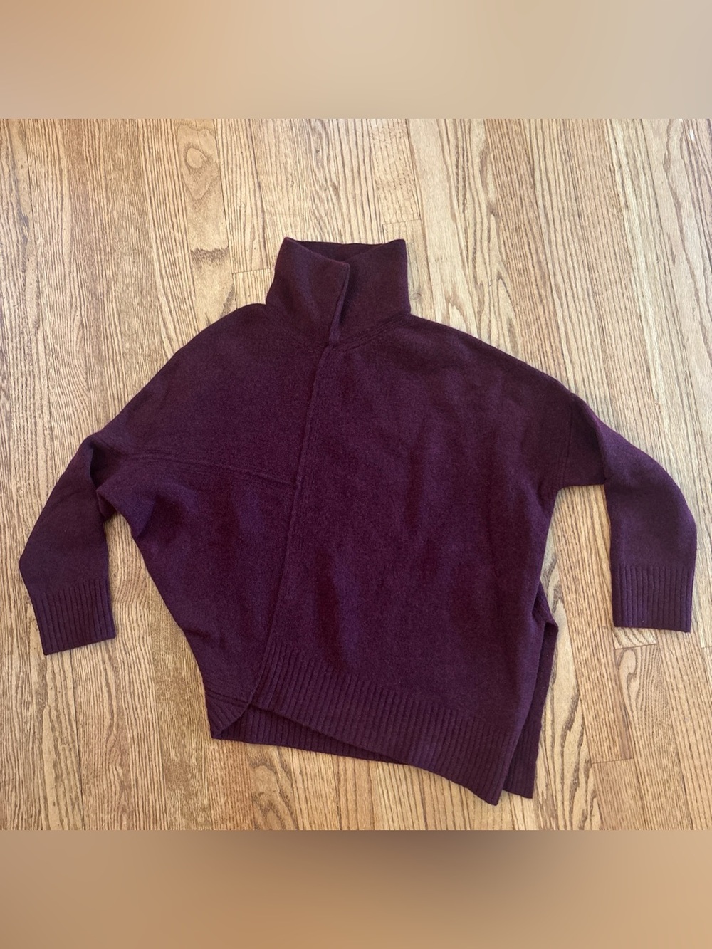 AllSaints sweater Lock Roll Neck Knit Pullover XS Oversized Burgandy Purple